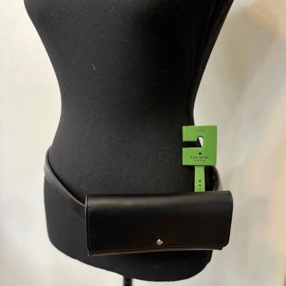 🔥NEW🔥 Kate Spade New York Black Leather Gold Logo Belt Bag Size L/XL NWT - Picture 2 of 12